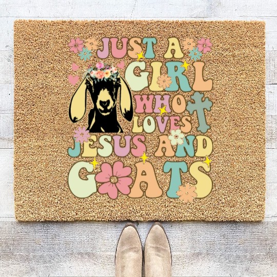 Groovy Farmer Farming Just A Girl Who Loves Jesus Coir Doormats