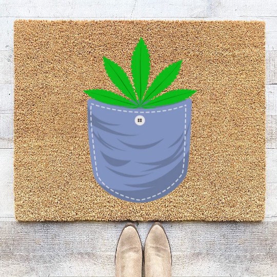 Jesting 420 Pocket Of Herb Weed Marijuana Design Coir Doormats