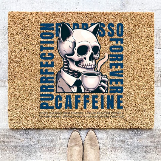 Cat Skull Caffeine Connoisseur - Eternal Coffee Coir Doormats