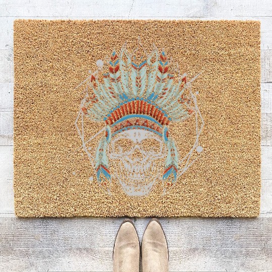 Indigenous Native American Skull Head Coir Doormats