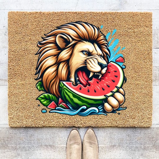 Lion Enjoying a Juicy Watermelon Coir Doormats