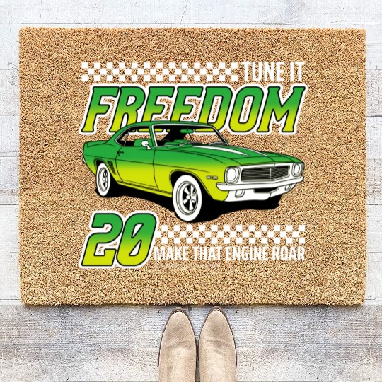 Racing OLD car illustrated | muscle car Coir Doormats