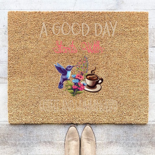 A Good Day Starts With Coffee And Hummingbird Coir Doormats