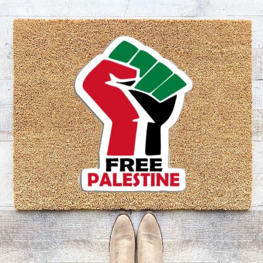 Bold Pro-Palestine Fist Design free Palestine free Coir Doormats