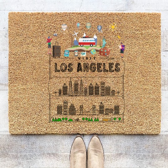 Unique Visit Los Angeles USA Travel Guide City Map Coir Doormats