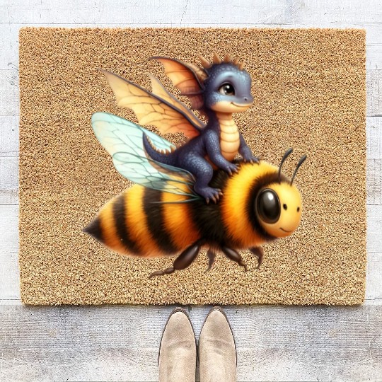 Fun Baby Dragon Riding a Bumble Bee Coir Doormats