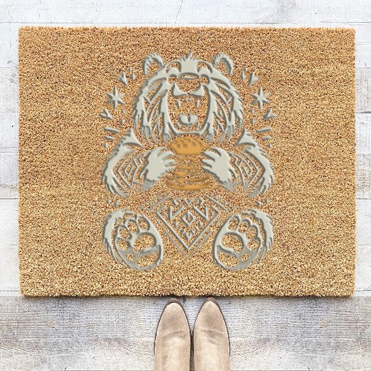 Cute Grizzly with Hamburger, Dark Color better Coir Doormats