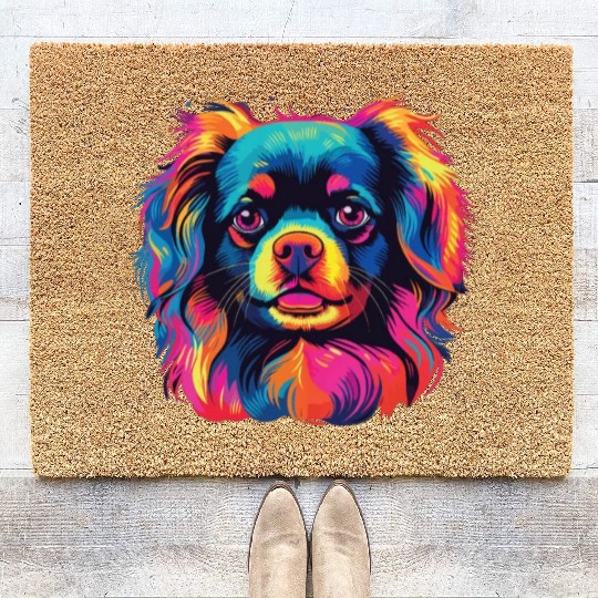 Watercolor Colorful Tibetan Spaniel Coir Doormats