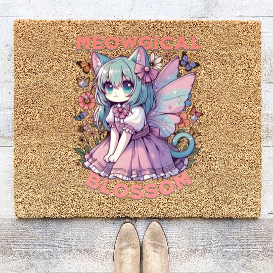Meowgical Blossom Enchanting Fairycore Cat Fantasy Coir Doormats