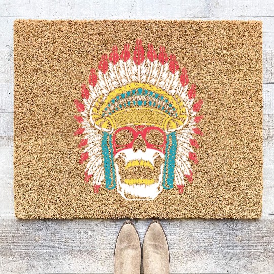 Indigenous Native American Skull Skull Head Coir Doormats
