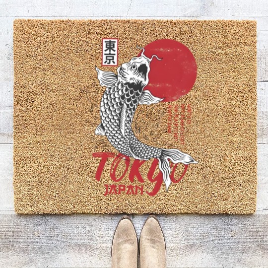 koi fish tokyo japan anime japanese Coir Doormats