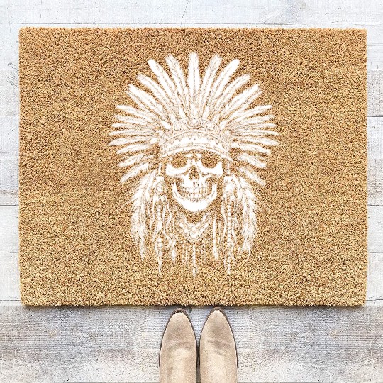 Indigenous Native American Skull Head Coir Doormats