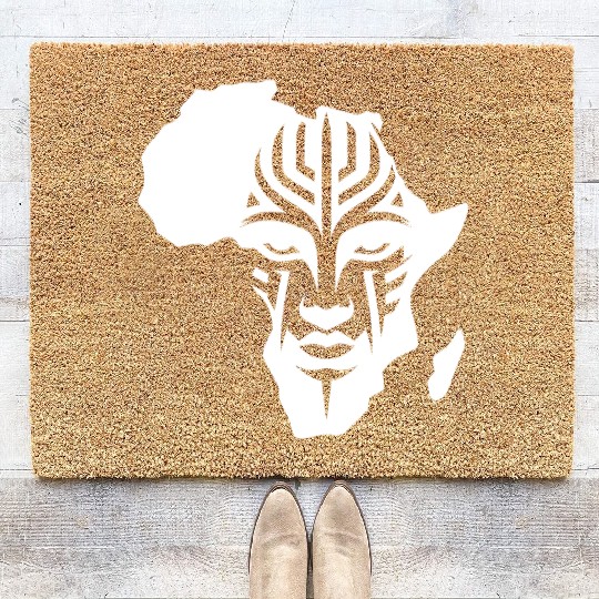 Africa Continent Masks Tattoo Style Jewelry Coir Doormats