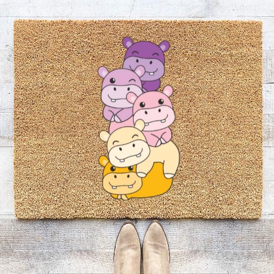 Trixic Flag Pride Lgbtq Cute Hippo Coir Doormats