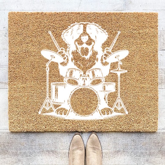 Cool Bernese Mountain Dog Drummer Design Coir Doormats