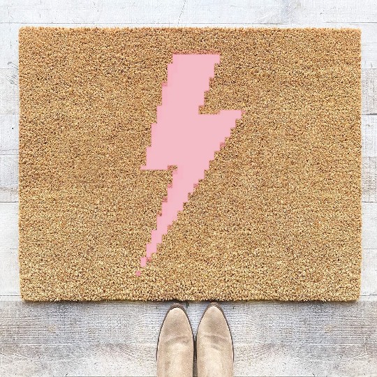 Retro pixels pink lightning bolt Coir Doormats