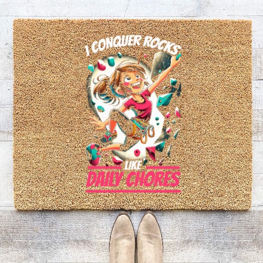 Bouldering Girl Boulderer Rock Climbing Wall Coir Doormats
