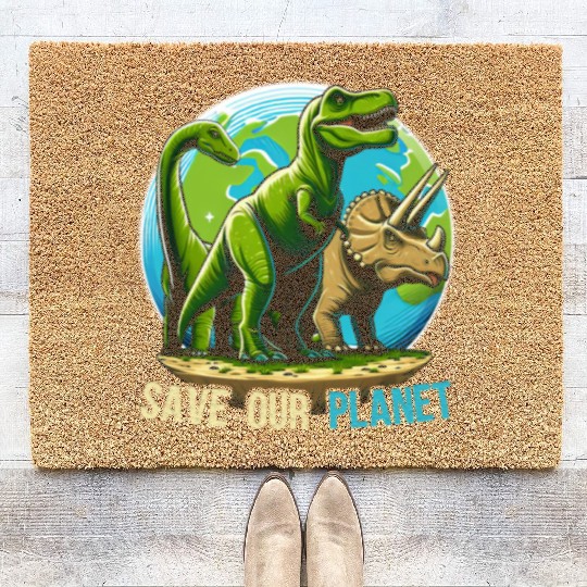 Save Our Planet Dinosaurs Kid Cute Earth Day Boys Coir Doormats