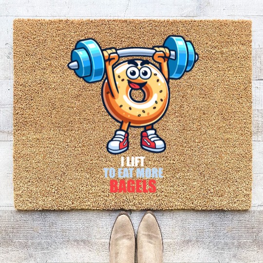 I Lift To Eat More Bagels Fitness Fun Coir Doormats