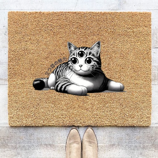 Three-Eyed Cat Enigma: A Mystical Japanese Marvel Coir Doormats