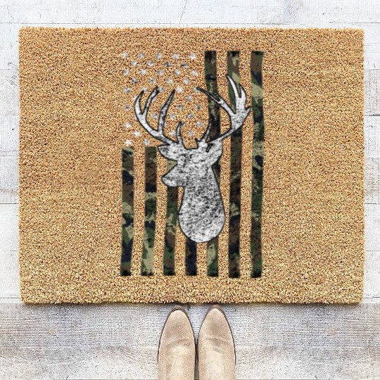 Whitetail Buck Deer Hunting American Camouflage Coir Doormats