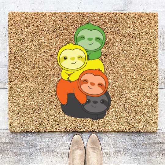 Aromantic Flag Pride Lgbtq Cute Sloth Pile Coir Doormats