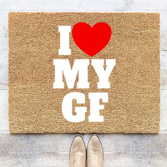 I Love My GF Red Heart Matching Couple Girlfriend Coir Doormats
