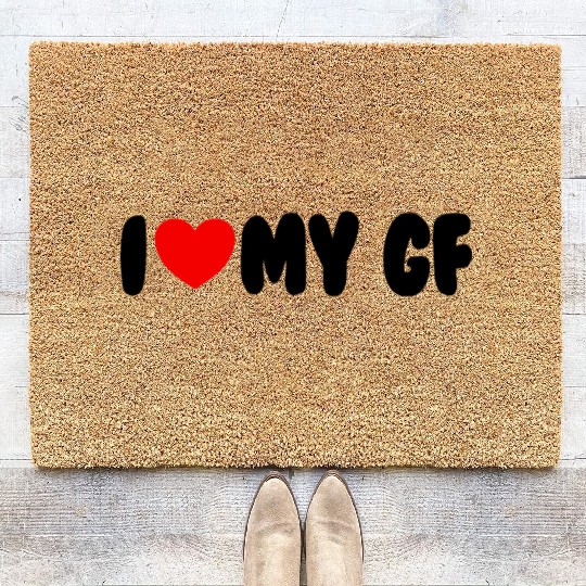 I Love My GF Red Heart Matching Couple Girlfriend Coir Doormats