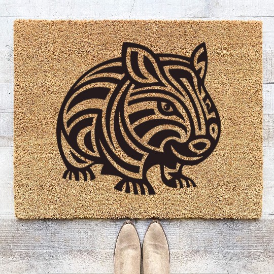 Wombat Tribal Style Vector Design Single Color Coir Doormats