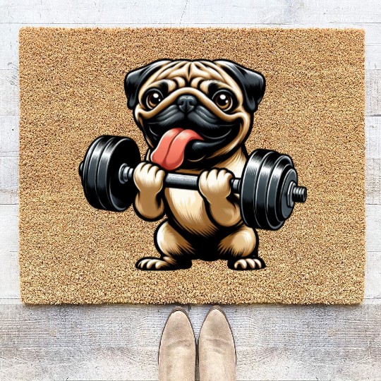 Pug Workout: Fun Dumbbell Training Coir Doormats