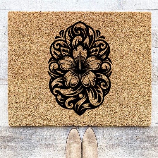 Tattoo Hibiscus Tropical Flower Coir Doormats
