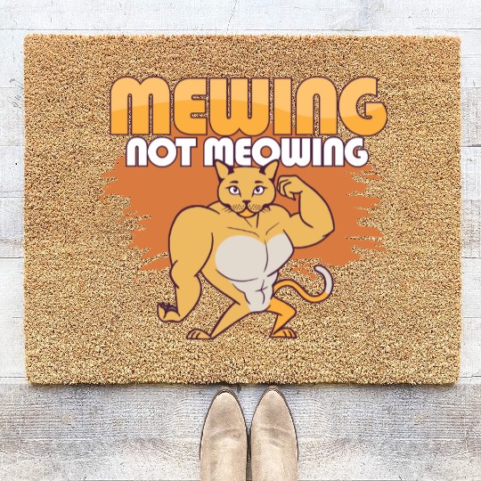Mewing Not Meowing Funny Cat Meme Jawline Coir Doormats