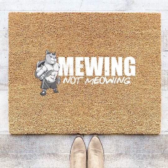 Funny Cat Meme Mewing Not Meowing Jawline Coir Doormats