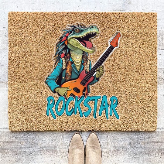 Rockstar Reptile Musician with Electric Guitar Coir Doormats