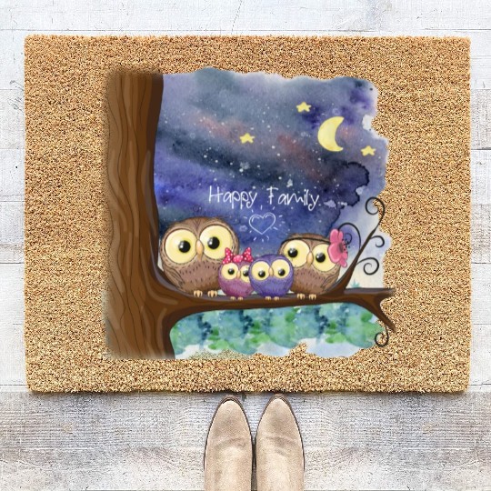 Owl Family Consists of Children Mother Father Mom Coir Doormats