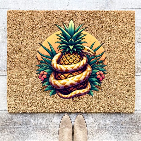 Python around pineapple Coir Doormats