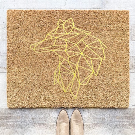 Wolf face tattoo geometric modern Colorful Coir Doormats