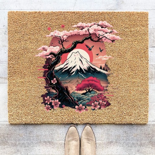 Japanese Sakura Garden Geisha Mount Fuji Cherry Coir Doormats