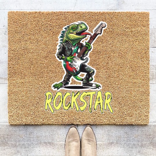 Rockstar Reptile Musician with Electric Guitar Coir Doormats