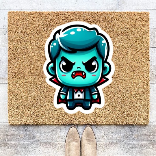 Aquatic Fury: Angry Aqua Vampire Coir Doormats