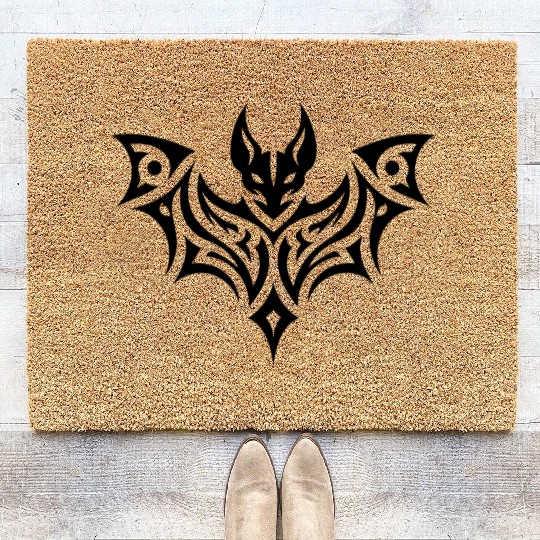 Creepy Tribal Style Bat Tattoo Coir Doormats