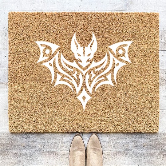 Creepy Tribal Style Bat Tattoo Coir Doormats