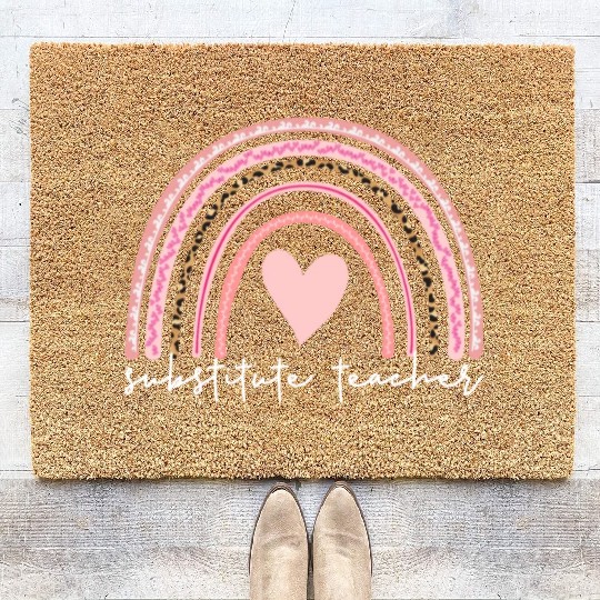 Substitute Teacher Boho Rainbow Back To School Coir Doormats