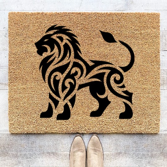 Elegant T Tattoo Lion With Wild Mane Coir Doormats