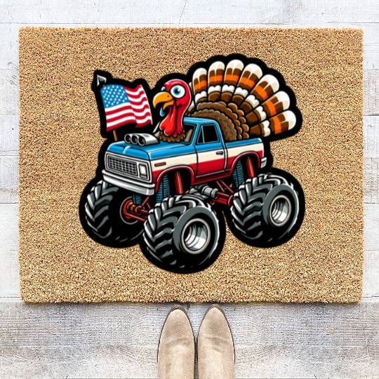 Turkey Riding Monster Truck 4th Of July Independen Coir Doormats