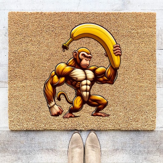 Musclemonkey with giant banana Coir Doormats