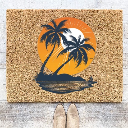 Tropical Sunset Oasis Escape Coir Doormats