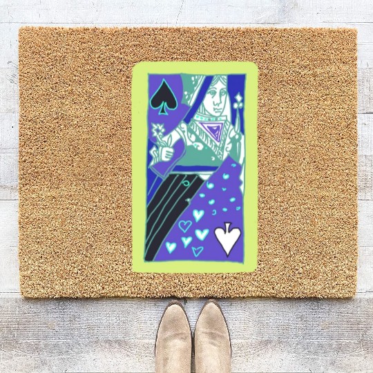 Colourful Queen Of Spades Playing Card Coir Doormats