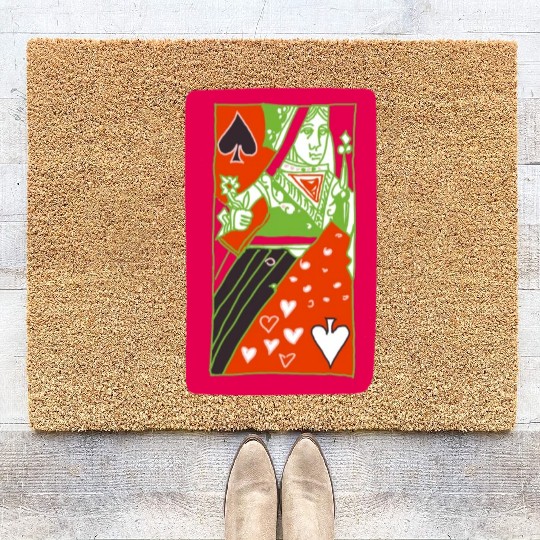 Red Queen Of Spades Playing Card Coir Doormats