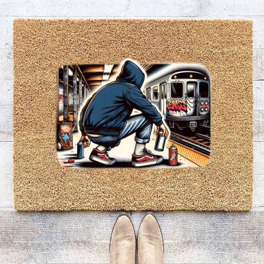 AI Teen in Subway Layup Underground- Masked Border Coir Doormats